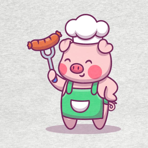 Cute Chef Pig Holding Sausage by Catalyst Labs